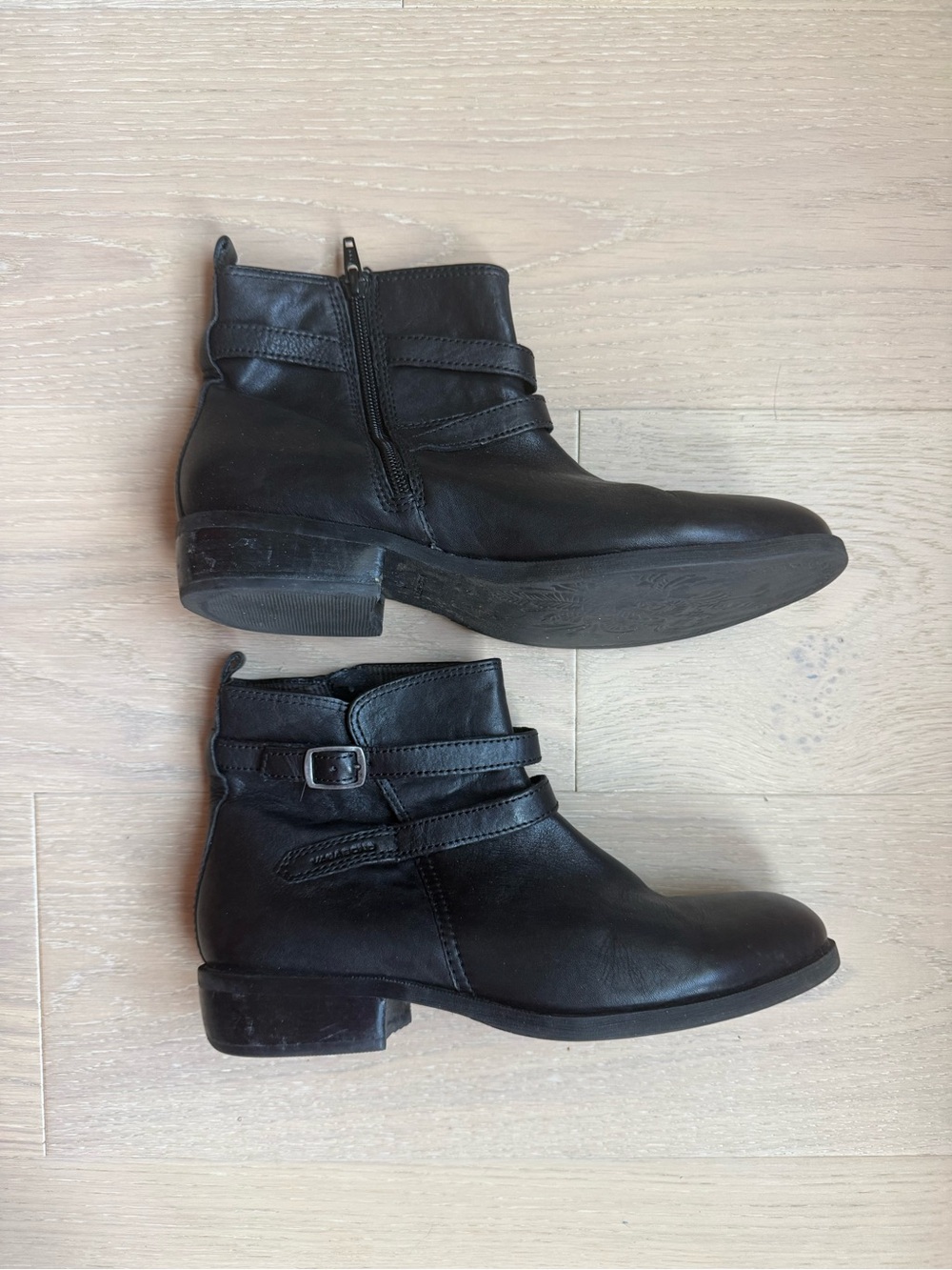 Vagabond Black Leather Ankle Booties with Decorative Straps